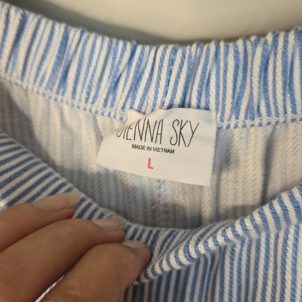 Womens Sz L Large Blue White Striped Nautical Pants Pockets Side Tie Wide Leg - Picture 5 of 11